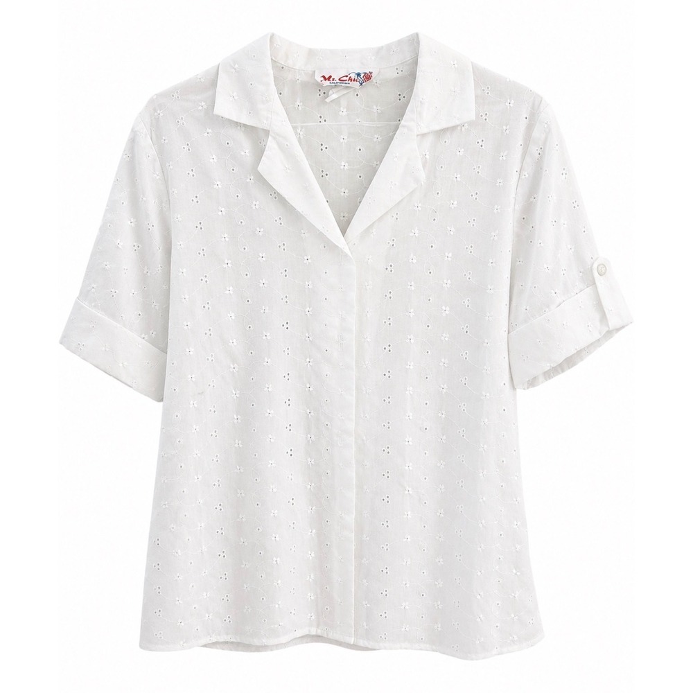 Vintage Ms. Chic California White Eyelet Embroidered Blouse Cottagecore Top‎ L